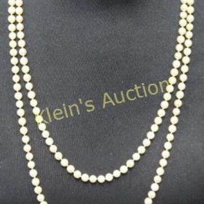 vintage cultured pearls necklace 58" x 14KG clasp