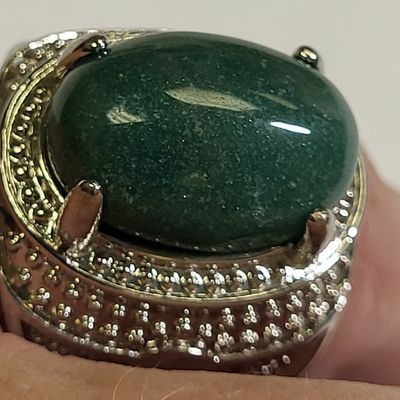 Sale Photo Thumbnail #41: asain style silver color ring with jade? cabochon