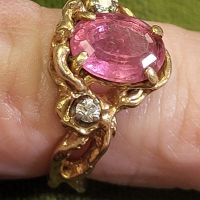 Sale Photo Thumbnail #11: custom 14K yellow ring w/pink tourmaline &diamonds
