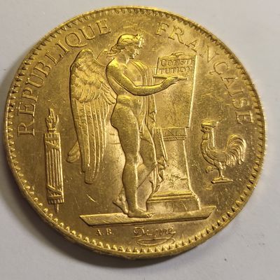 Sale Photo Thumbnail #7: 1906 A France 100 franc gold coin au-bu angel