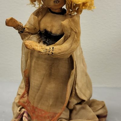 Sale Photo Thumbnail #40: 1800's folk art doll cabinet doll wood face