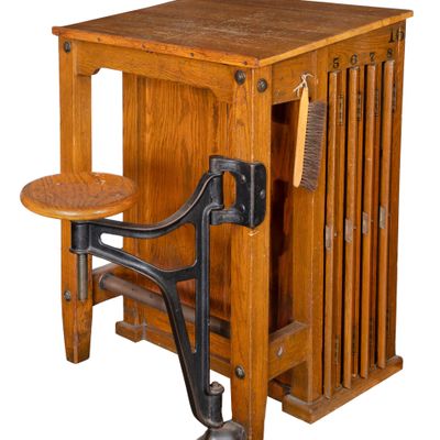 Sale Photo Thumbnail #362: Oak Drafting Table with Attached Swivel Chair