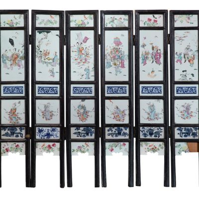Sale Photo Thumbnail #337: Chinese Porcelain and Wood Screen