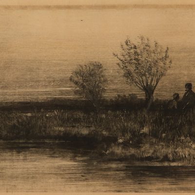 Sale Photo Thumbnail #115: Albion Bicknell (American, 1837-1915) 'Twilight on the Marshes' Monotype