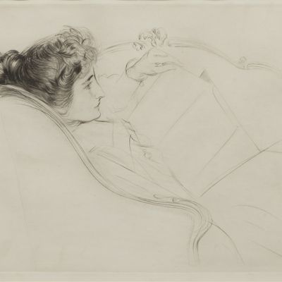Sale Photo Thumbnail #163: Paul Cesar Helleu (French, 1859-1927) 'Liseuse Au Profil Grec' Drypoint Etching
