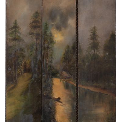 Unknown Artist (European, 19th Century) Oil on Canvas Folding Screen