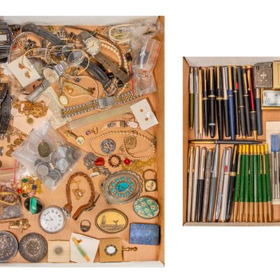 Sale Photo Thumbnail #493: Costume Jewelry, Coins and Pen Assortment