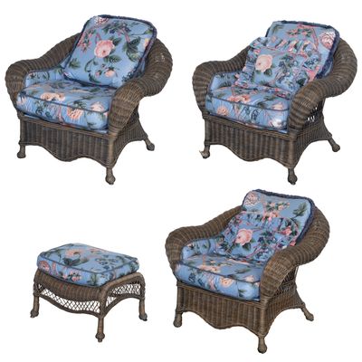 Sale Photo Thumbnail #355: Wicker Upholstered Armchair and Ottoman Assortment
