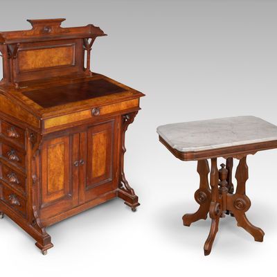 Sale Photo Thumbnail #349: Eastlake Style Walnut Desk and Marble Top Table