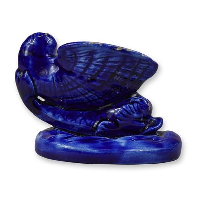 Wedgwood Cobalt Blue Glazed Ceramic Dolphin and Shell Open Salt