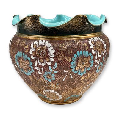 Doulton & Slaters Floral Jardiniere with Gilded Accents