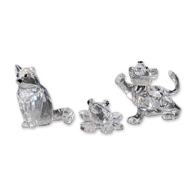 3pc Swarovski Faceted Crystal Figurines, Lion Cub, Frog & Cat