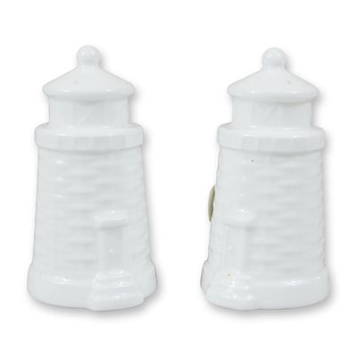 A Pair of Wedgwood Lighthouse Salt and Pepper Shakers in the Nantucket Pattern