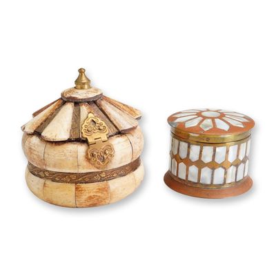 2pc Bone and Mother-of-Pearl Inlaid Trinket Boxes
