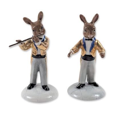2pc Rare Royal Doulton Bunnykins Orchestra Gold Colorway Figurines