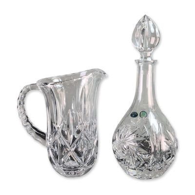 2pc Bohemia Czech Cut Lead Crystal Decanter and Pitcher