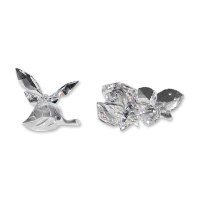 2pc Swarovski Crystal Rose and Butterfly on Leaf Figurines