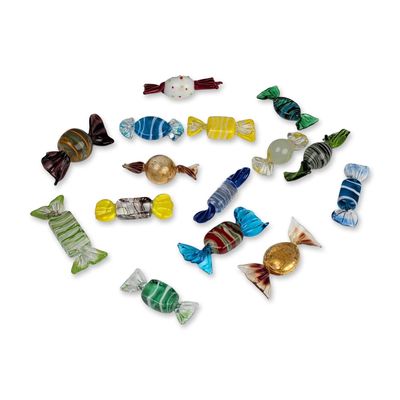 15pc Murano Style Art Glass Wrapped Candies Figurines