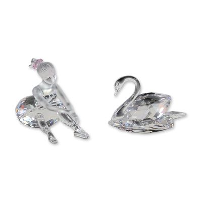 2pc Swarovski Crystal Swan and Ballerina Figurines