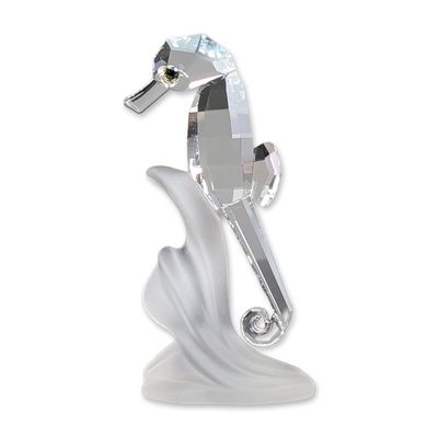 Swarovski Silver Crystal Figurine, Seahorse on Frosted Base