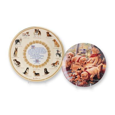 2pc Aynsley and Bradford Exchange Dog-Themed Plates