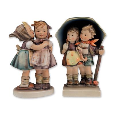 2pc Goebel Hummel Porcelain Figurines, Stormy Weather and Telling Her Secret