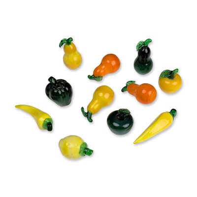 11pc Miniature Lampworked Glass Fruit and Vegetables Figurines