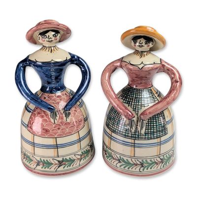 Pair of Spanish Hand Painted Ceramic Figural Bells