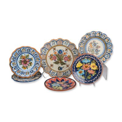 6pc Spanish and Portuguese Hand Painted Ceramic Wall Plates