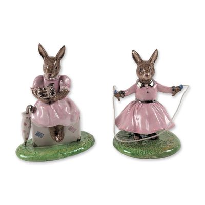 2pc Rare Royal Doulton Bunnykins Silver Limited Edition Figurines