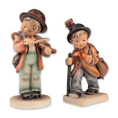 2pc Goebel Hummel Porcelain Figurines, Little Fiddler and Little Cellist