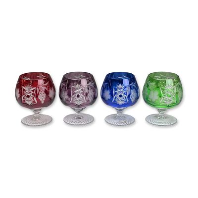 4pc Ajka Crystal Hungary Cut to Clear Brandy Cognac Glasses, Marsala