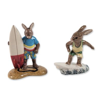 2pc Royal Doulton Bunnykins Surfing Figurines