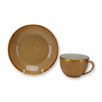 2pc Wedgwood Cane-Colored Glazed Earthenware Teacup and Saucer