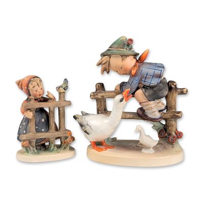 2pc Goebel Hummel Porcelain Figurines, Barnyard Hero and Signs of Spring