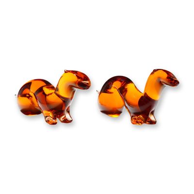 A Pair of Wedgwood Amber Glass Stoat Figurines