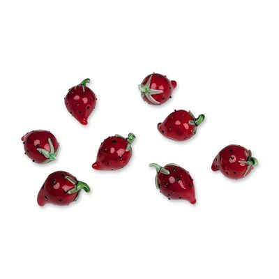 Group of Eight Lampworked Art Glass Strawberries