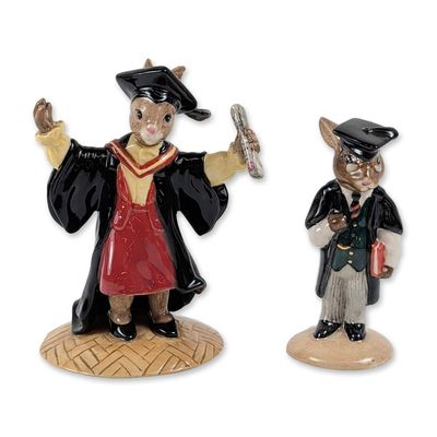 Pair of Royal Doulton Bunnykins Academic Ceramic Figurines