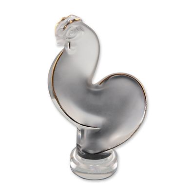 Lalique France Crystal Gold Luster Rooster Figurine