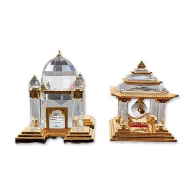 2pc Swarovski Crystal Taj Mahal and Japanese Temple Figurines