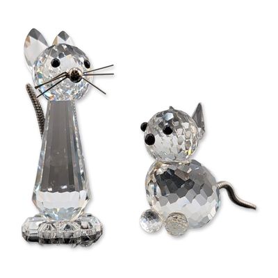 Two Swarovski Silver Crystal Cat Figurines