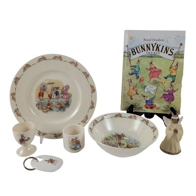 7pc Royal Doulton Bunnykins Ceramic Collection and Signed Book