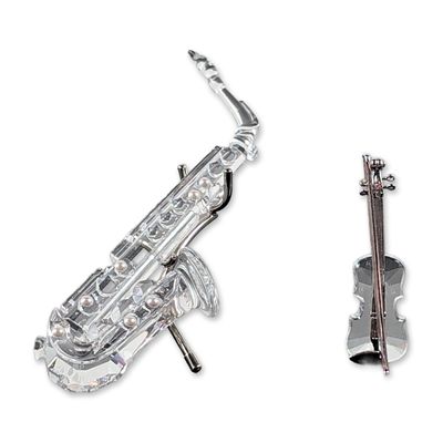 2pc Swarovski Crystal Violin Figurine and Saxophone Figurine with Stand