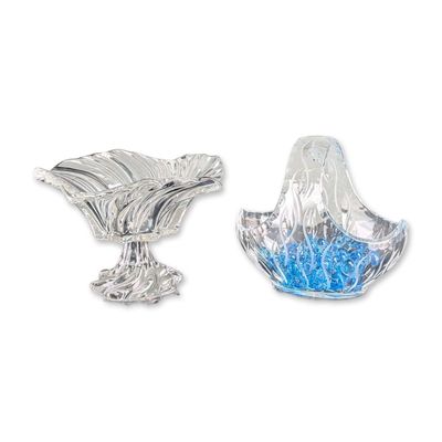 2pc Mikasa Belle Epoque Bowl and Frosted Glass Basket
