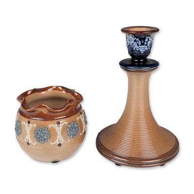 Two Doulton Lambeth Stoneware Table Objects