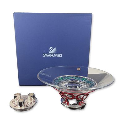 Swarovski Crystal Holiday Centerpiece Bowl and Candleholder Set