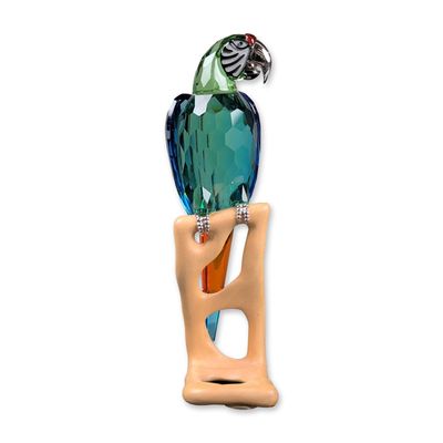 Swarovski Crystal Paradise Birds Figurine, Macaw Chrome Green