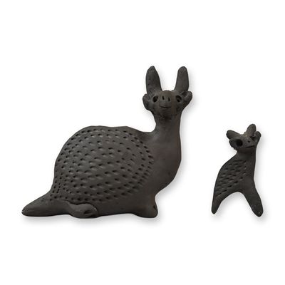 2pc Nicolas Family Barro Negro Clay Figurines, Oaxaca, Mexico