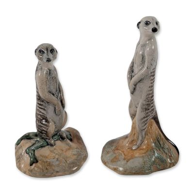 2pc John Beswick Ceramic Meerkat Figurines
