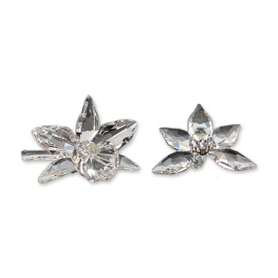 2pc Swarovski Crystal Orchid Flower Figurines